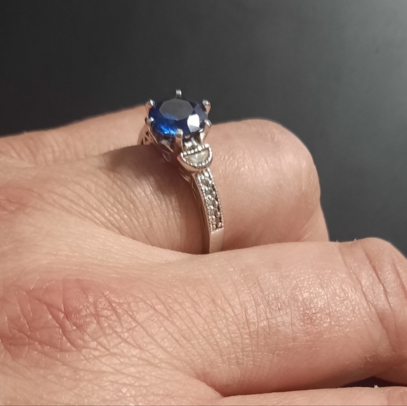 Sterling Silver 925 Ring Lab Created Engagement Sapphire Vintage Sz 8 - Picture 2 of 11